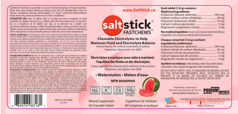 Saltstick Fastchews 60-Tab Bottle by Saltstick in orange and white, chewable electrolyte supplement for hydration and electrolyte balance