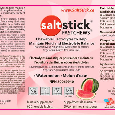 Saltstick Fastchews 60-Tab Bottle by Saltstick in orange and white, chewable electrolyte supplement for hydration and electrolyte balance