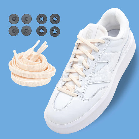 Lock Laces Flat Laces No-Tie Shoelaces in beige with locking system for clean, tuck-in look ideal for casual shoes and slip-on ease