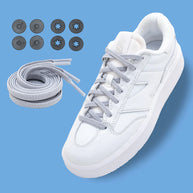 Lock Laces Flat Laces No-Tie Shoelaces in grey with locking discs for a clean, secure fit ideal for casual slip-on shoes by Lock Laces