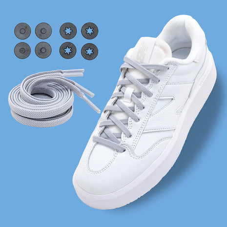 Lock Laces Flat Laces No-Tie Shoelaces in grey with locking discs for a clean, secure fit ideal for casual slip-on shoes by Lock Laces