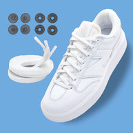 Lock Laces Flat Laces No-Tie Shoelaces in white with black locking discs, flat lacing system for slipped-on casual shoes and clean look