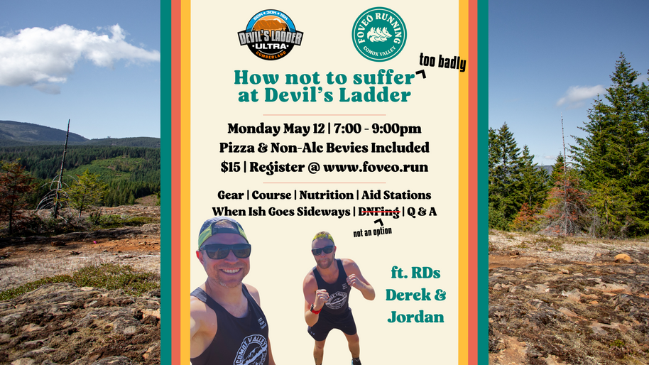 How not to suffer (too badly) at Devil’s Ladder '25 workshop by Foveo Running, tips on gear, course, nutrition, and aid stations