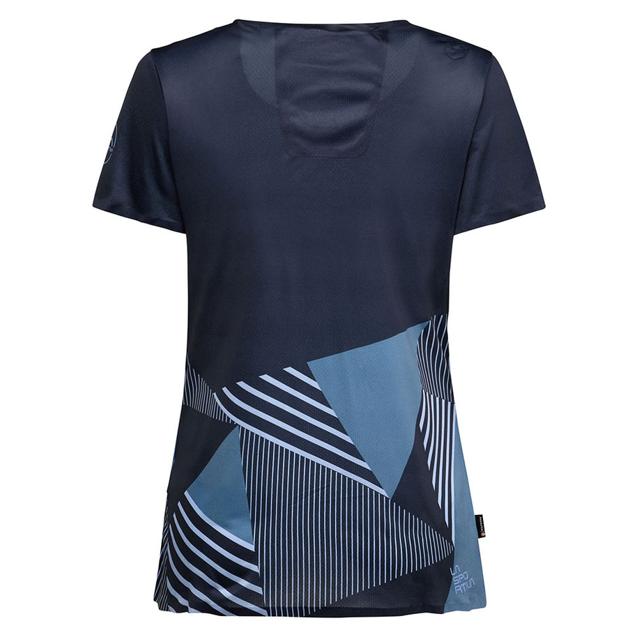 Comp T-Shirt - Women by La Sportiva in dark blue with patterned hem, lightweight climbing top with bonded seams and anti-odor treatment