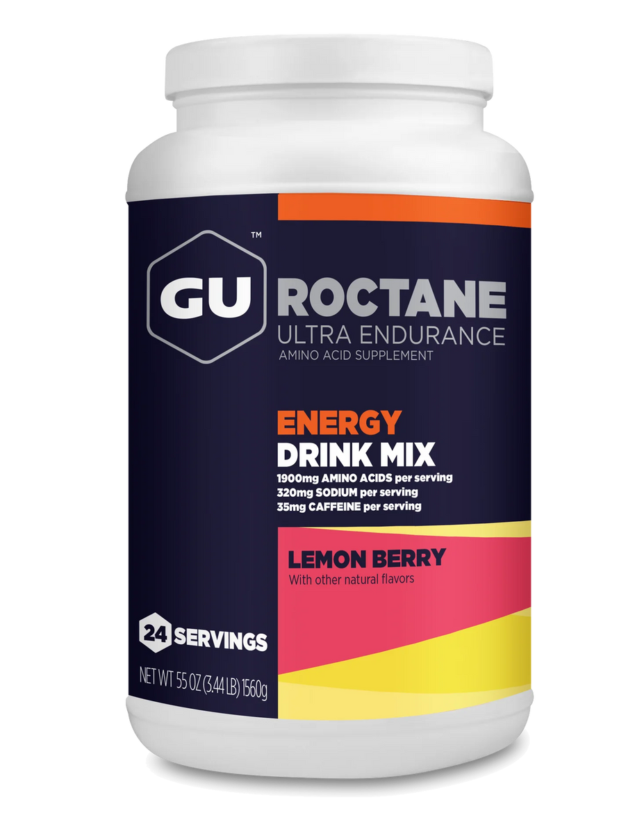 Roctane Energy Drink Mix by GU Energy in lemon berry, carbohydrate and electrolyte formula for intense endurance and hydration