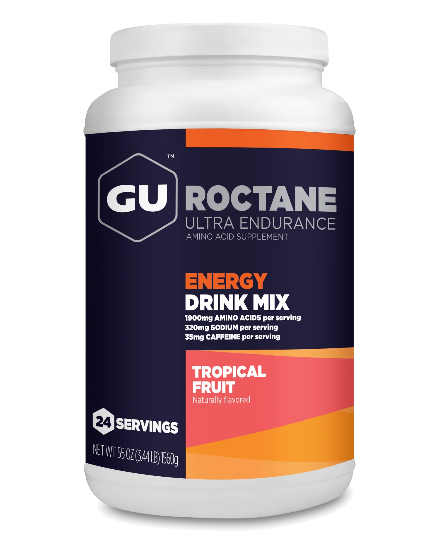 Roctane Energy Drink Mix by GU Energy in tropical fruit, carbohydrate intensive hydration and energy supplement for endurance activities