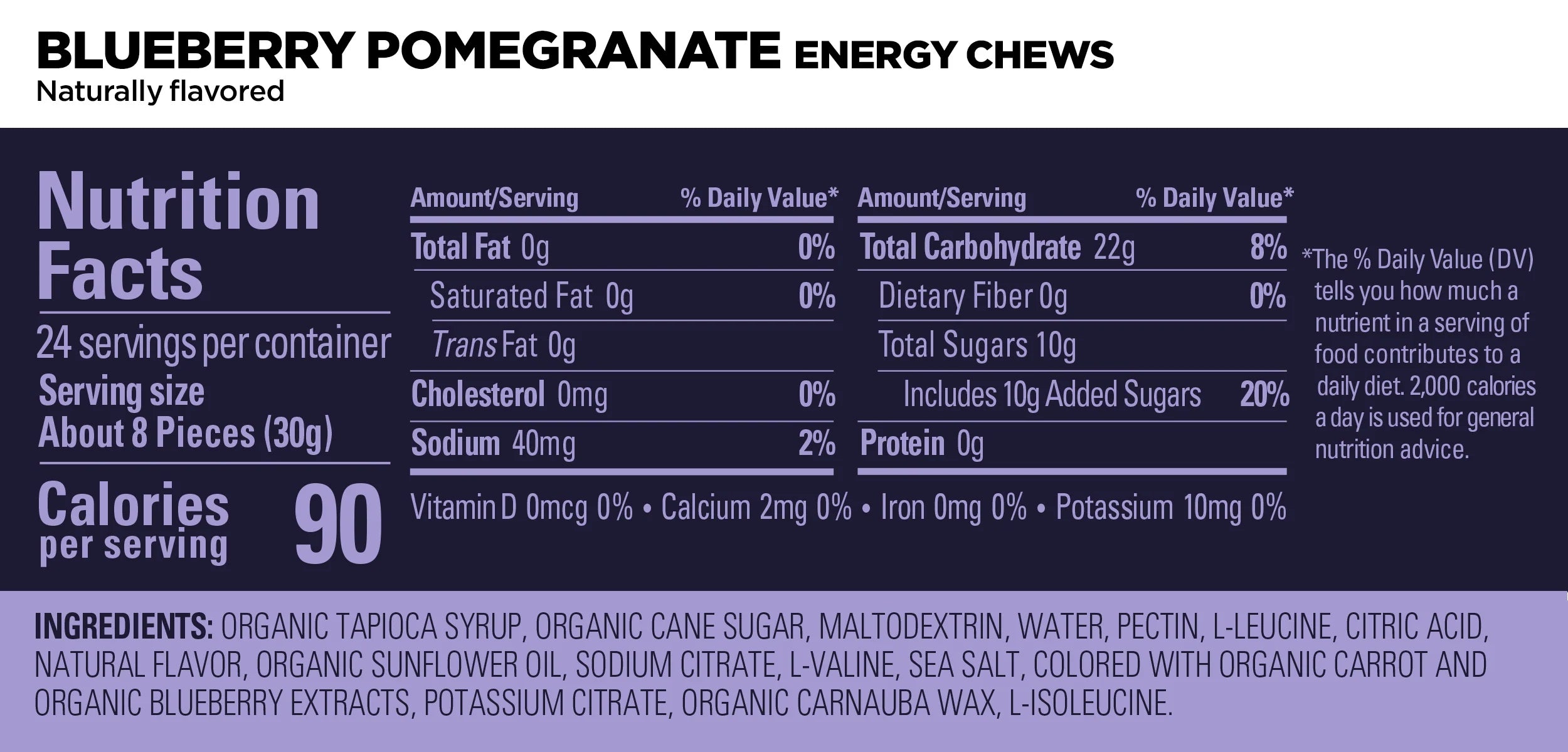 Energy Chews Blueberry Pomegranate by GU Energy in purple packaging, nutritious electrolyte and amino acid supplement for sustained energy