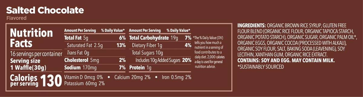 Nutrition facts and ingredients panel for GU Energy Stroopwafel Salted Chocolate on a brown label