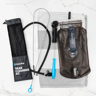Reservoir/Water Storage Cleaning Kit by Hydrapak in black and blue with wire tube brush and long bristle brush for thorough cleaning