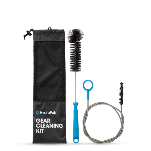 Reservoir/Water Storage Cleaning Kit by Hydrapak in black and blue with wire and bristle brushes for scrubbing tubes and hard-to-reach corners