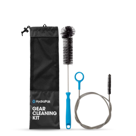 Reservoir/Water Storage Cleaning Kit by Hydrapak in black and blue with wire and bristle brushes for scrubbing tubes and hard-to-reach corners