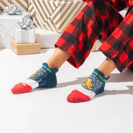 Elite Light Cushion No Show Tab by Feetures in navy, red, and white with anatomical design and targeted comp for comfortable running and movement