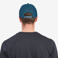 Basecamp Cap Unisex by Montane in blue with cotton canvas front, mesh back panels, rear hook and loop adjustment, COOLMAX headband for outdoor use