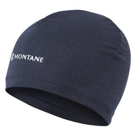 Dart XT Beanie by Montane in navy blue, lightweight breathable headwear with Apex thermo Eco fabric for moisture management and cold weather.