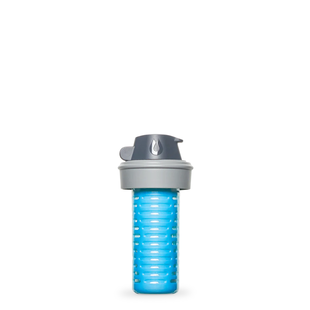42 MM Filter Cap by Hydrapak in grey and blue, water filter cap for 42MM thread bags and bottles, ideal hydration solution