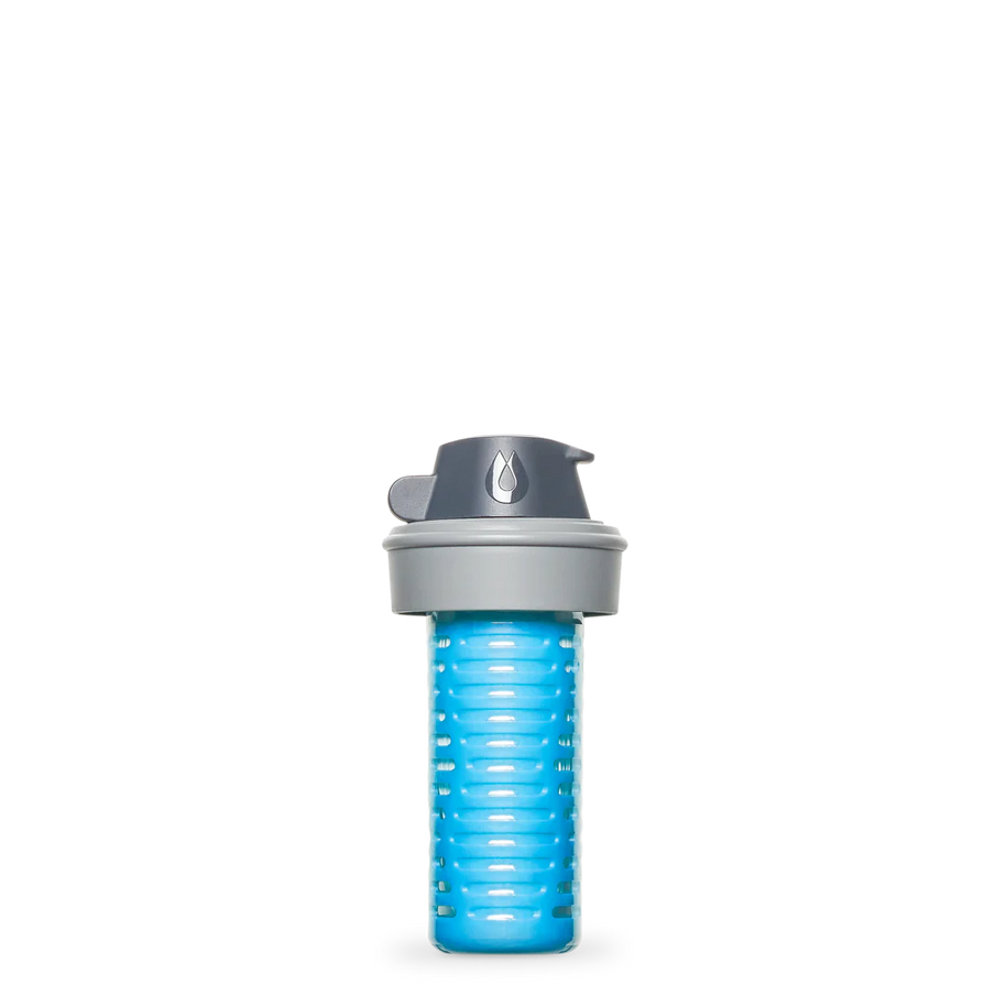 42 MM Filter Cap by Hydrapak in grey and blue, water filter cap for 42MM thread bags and bottles, ideal hydration solution