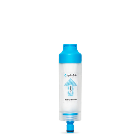 28 MM PNP Inline Filter by Hydrapak in blue and clear, portable inline filter for 28MM bottles and reservoirs, potable water access