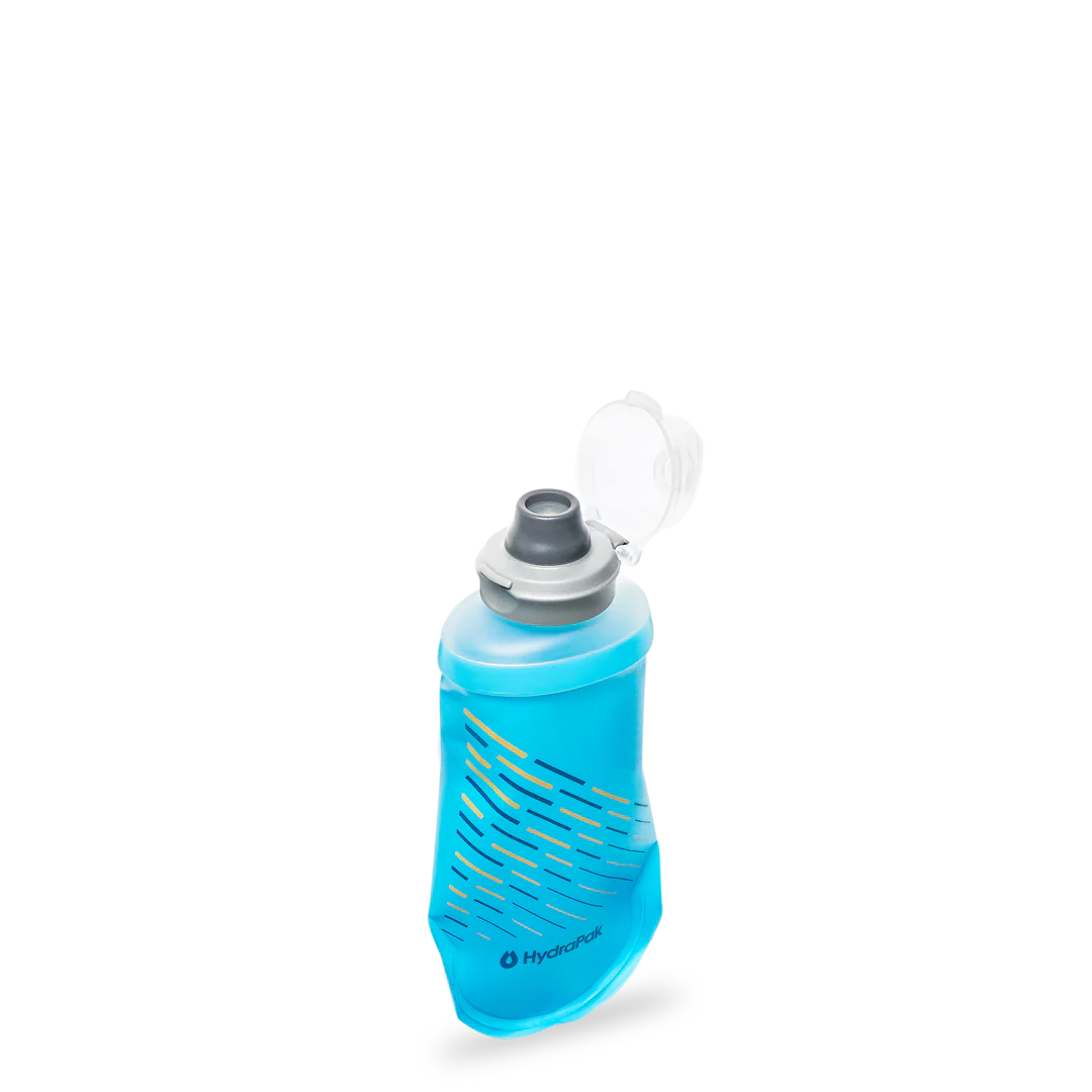 SoftFlask 150ml by Hydrapak in blue, lightweight collapsible gel flask for instant nutrition on running and outdoor expeditions