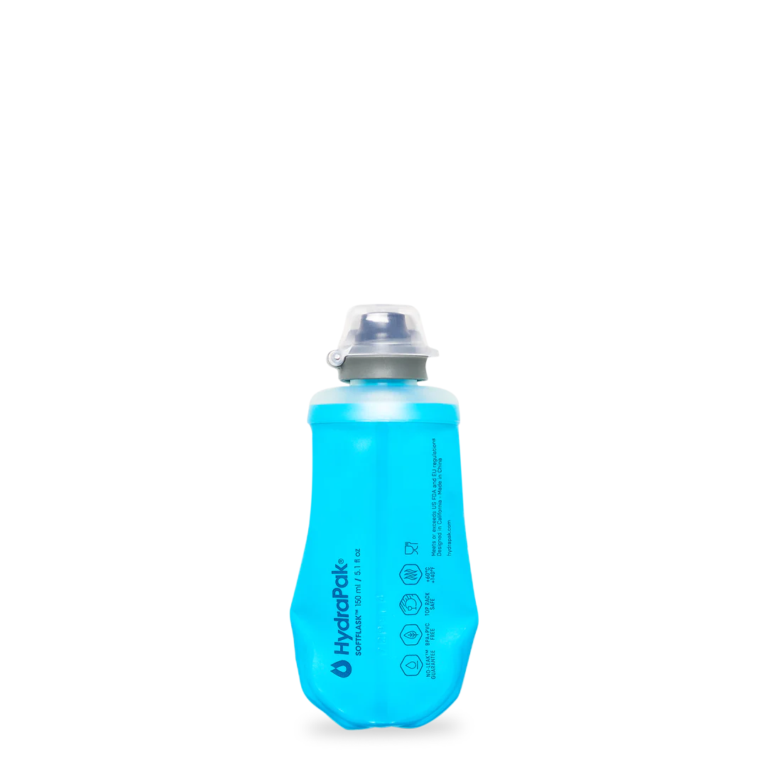 SoftFlask 150ml by Hydrapak in blue, lightweight collapsible gel flask for quick nutrition on running and outdoor expeditions