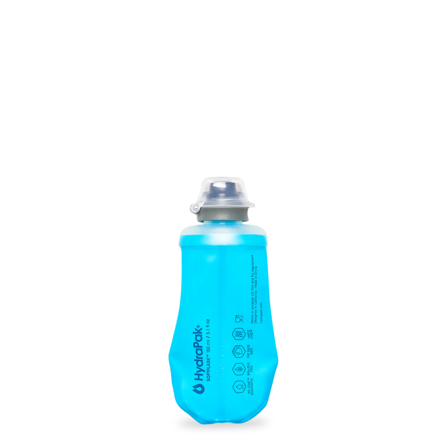 SoftFlask 150ml by Hydrapak in blue, lightweight collapsible gel flask for quick nutrition on running and outdoor expeditions