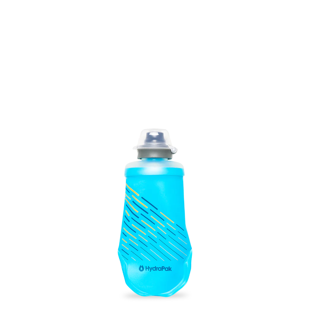SoftFlask 150ml by HydraPak in blue, lightweight collapsible gel flask for quick hydration and nutrition on tough expeditions