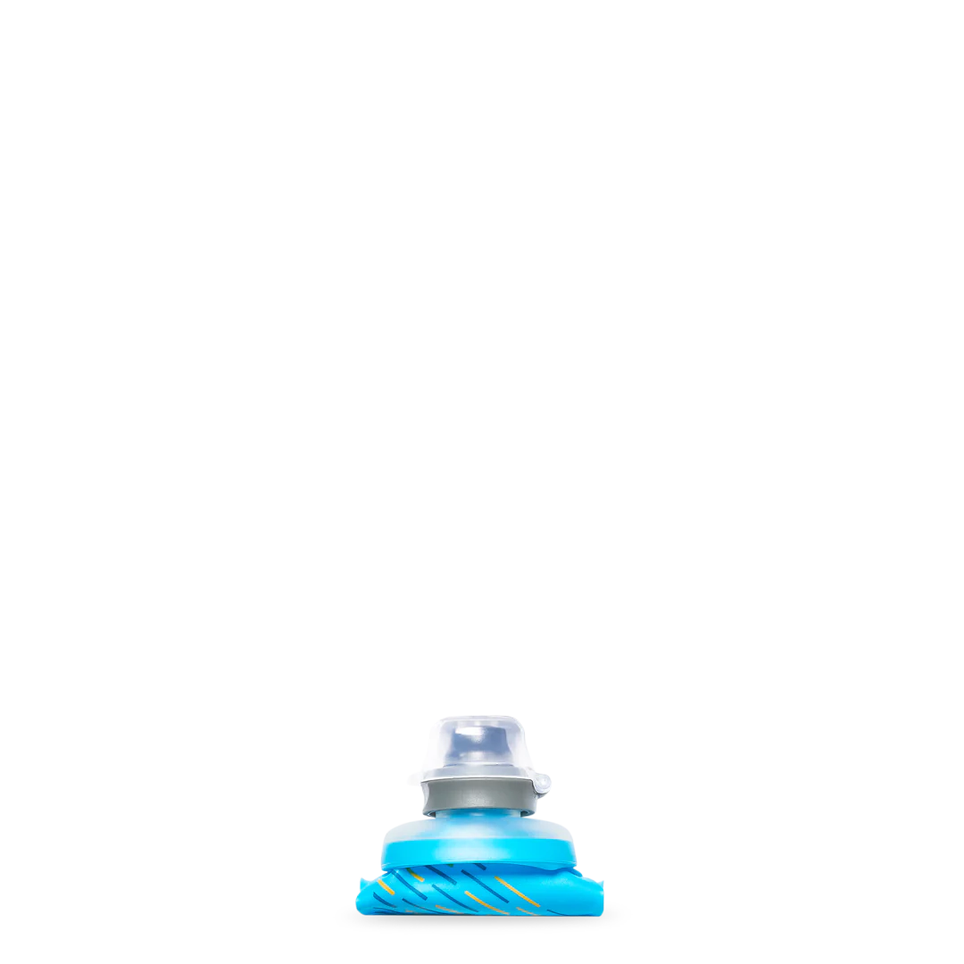 SoftFlask 150ml by Hydrapak in blue, lightweight collapsible gel flask for instant nutrition on challenging running and outdoor expeditions