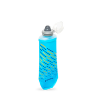 SoftFlask 250ml by Hydrapak in blue with soft silicone bite valve, collapsible lightweight hydration flask for trail running and outdoor use