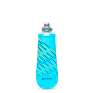 SoftFlask 250ml by Hydrapak in blue with collapsible design and soft silicone bite valve for lightweight hydration on trails and outdoor use
