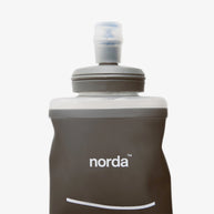 SoftFlask WMX by Norda in grey and transparent with tapered bottom, 500ml hydration flask designed for wide pack pockets in Canada running store