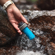 42 MM Filter Cap by Hydrapak in grey and blue, water filtration cap for 42MM thread bags and bottles for outdoor hydration