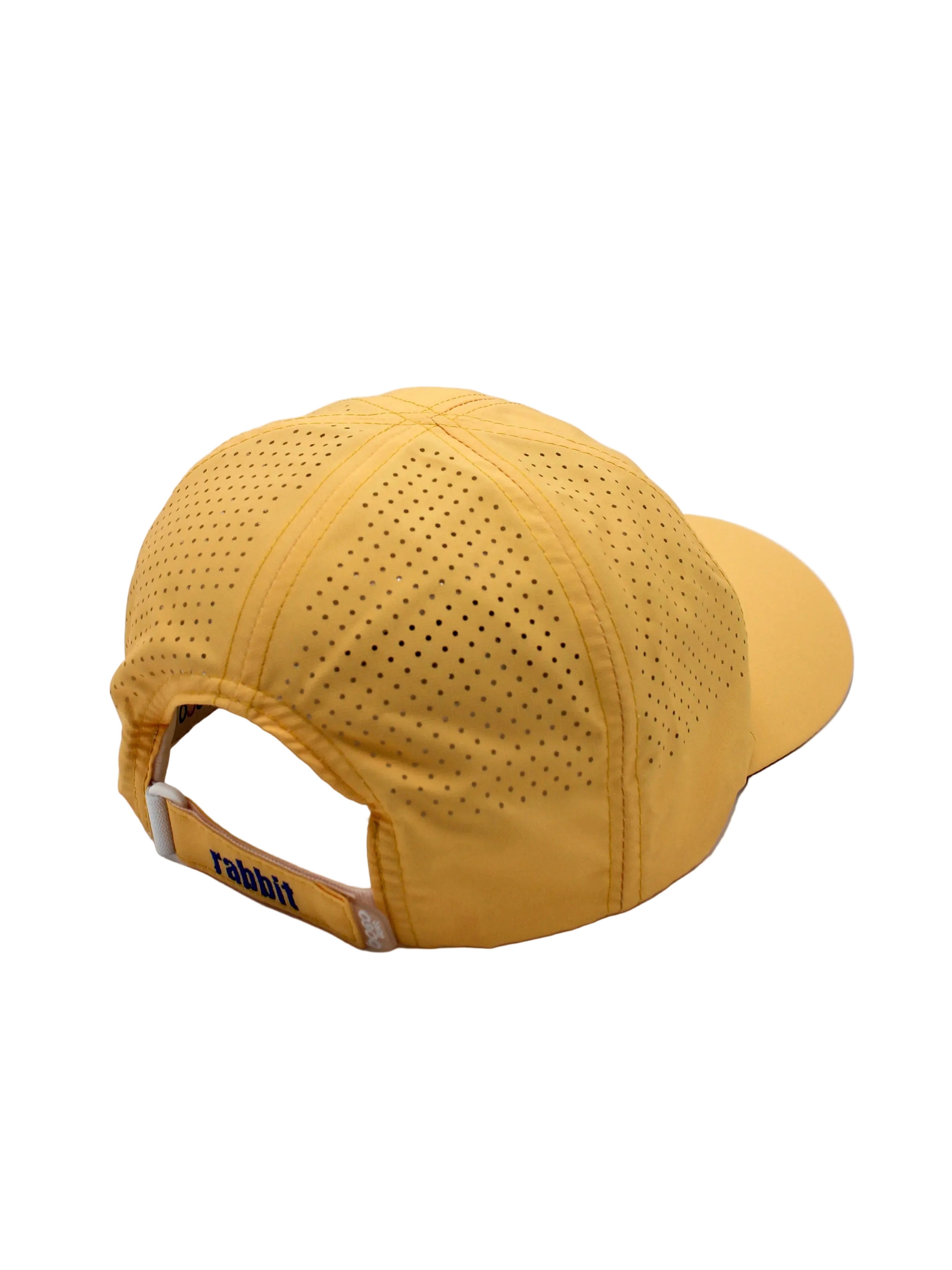 Elite Hat by Rabbit in yellow with laser-cut vents and lightweight-wicking fabric, cap-style sun protection for outdoor running and gear use