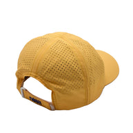 Elite Hat by Rabbit in yellow with laser-cut vents and lightweight-wicking fabric, cap-style sun protection for outdoor running and gear use