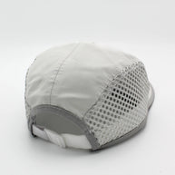 Run Hat Vent Mesh by Rabbit in light grey and white with ventilated mesh panels, lightweight polyester for cooling during running and outdoor use