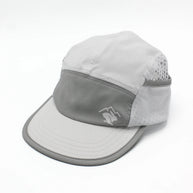 Ice Hat by Rabbit in light grey and white, running hat with ice pockets and cooling mesh, ideal for hot summer runs in Canada