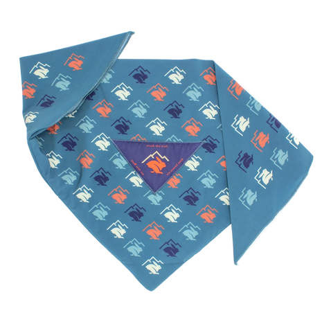 Ice RAD-Dana by Rabbit in blue patterned triangle bandana with dual pockets for ice, made of recycled polyester and spandex for cooling runs