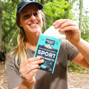 Sport Wipes by Outdoor Wipes in blue and black pack, body care wipes for use after running or camping when no shower available