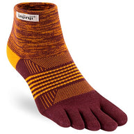 Trail Midweight Mini-Crew - Women by Injinji in maroon and orange cushioned toesock designed for running and hiking on uneven trails
