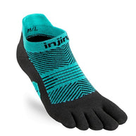 Run Lightweight No-Show - Women by Injinji in black and teal, low bulk running socks with a narrow fit and enhanced stretch for comfort