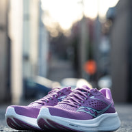 Ride 17 - Women by Saucony in purple and white, cushioned running shoes with PWRRUN+ foam for comfort on road and daily runs