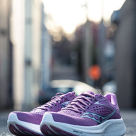 Ride 17 - Women by Saucony in purple and white with PWRRUN+ cushioning, lightweight road running shoes for comfort and daily runs