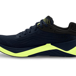 Ultrafly 5 - Men by Topo Athletic in black and neon yellow with medial post and TPU for stable cushioned road running