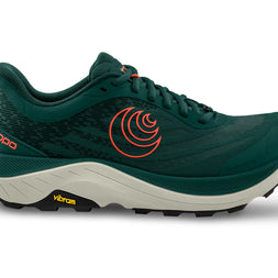 Ultraventure 4 - Men by Topo Athletic in green with orange accents, plush cushioned trail running shoe for comfort and support