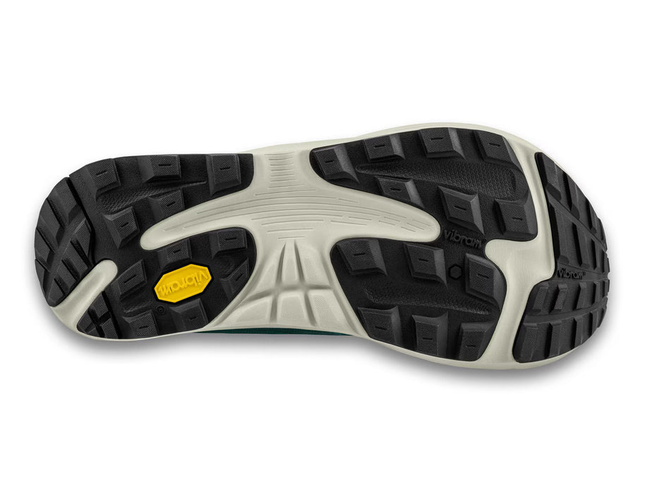 Ultraventure 4 - Men by Topo Athletic in black and white, cushioned trail running shoe with durable Vibram outsole for rugged outdoor use