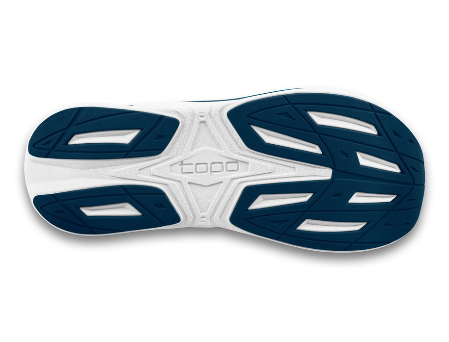 Outsole of the Topo Phantom 4 men's road running shoe in Blue/Lime