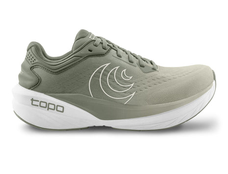 Topo Phantom 4 men's road running shoe in Khaki/White, side view of khaki upper and white midsole