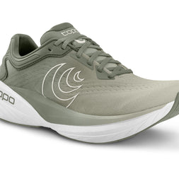Topo Phantom 4 men's road running shoe in Khaki/White, front three-quarter view