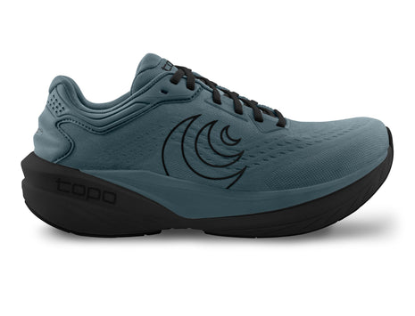 Topo Phantom 4 men's road running shoe in Stone/Black, side view of slate blue upper and black midsole