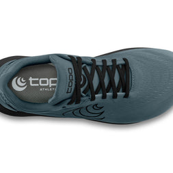 Top-down view of the Topo Phantom 4 men's road running shoe in Stone/Black, showing the wide toe box