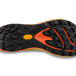 MTN Racer 4 - Men by Topo Athletic in black and orange with Vibram sole, max-cushioned trail runner for rugged terrain and technical trails