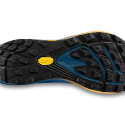 MTN Racer 4 - Men by Topo Athletic in black and blue with Vibram sole, cushioned trail runner for rugged, technical terrain and outdoor use